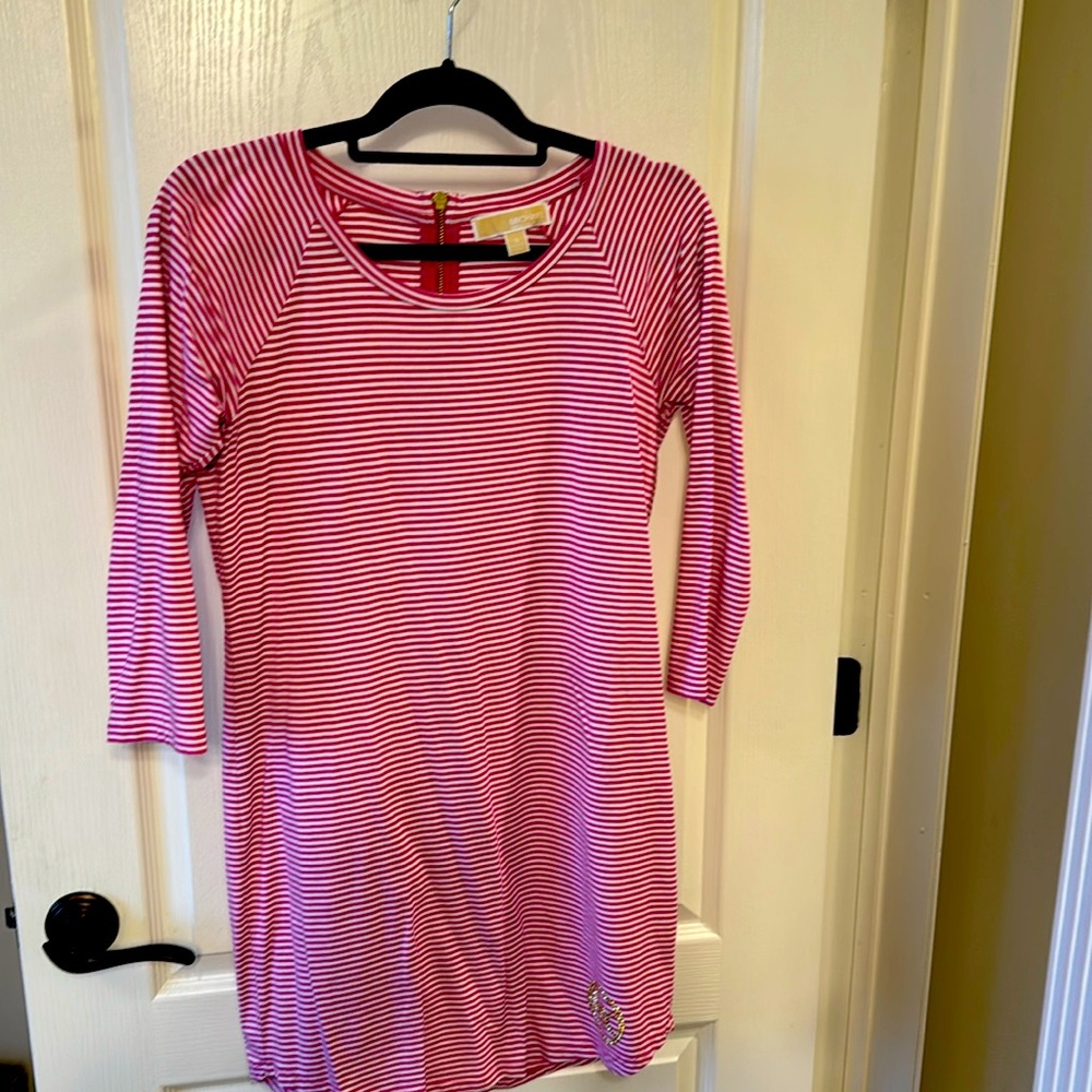 Michael Kors Fuchsia and white stipe cotton dress
